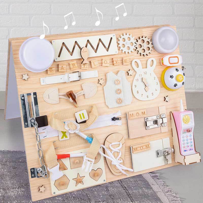 Montessori Wooden Activity Board for Toddlers - Develops Fine Motor Skills & Life Skills