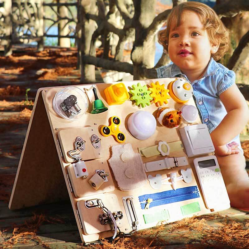 Montessori Wooden Activity Board for Toddlers - Develops Fine Motor Skills & Life Skills