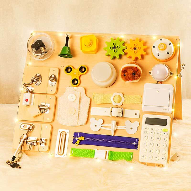 Montessori Wooden Activity Board for Toddlers - Develops Fine Motor Skills & Life Skills