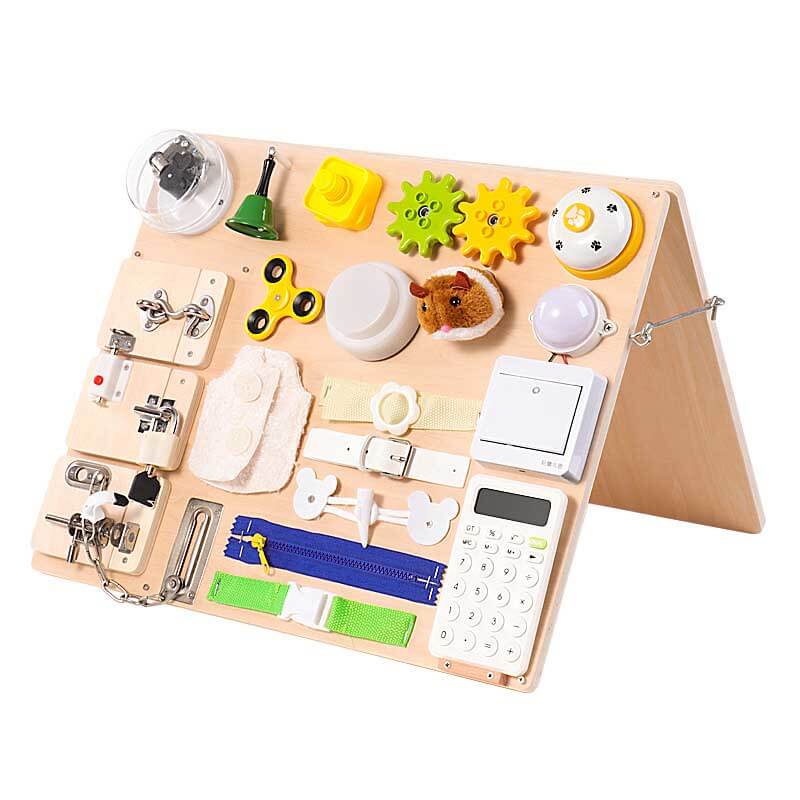 Montessori Wooden Activity Board for Toddlers - Develops Fine Motor Skills & Life Skills