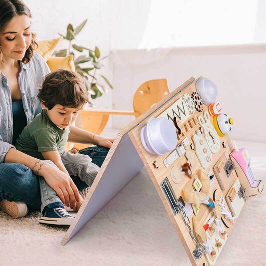 Montessori Wooden Activity Board for Toddlers - Develops Fine Motor Skills & Life Skills