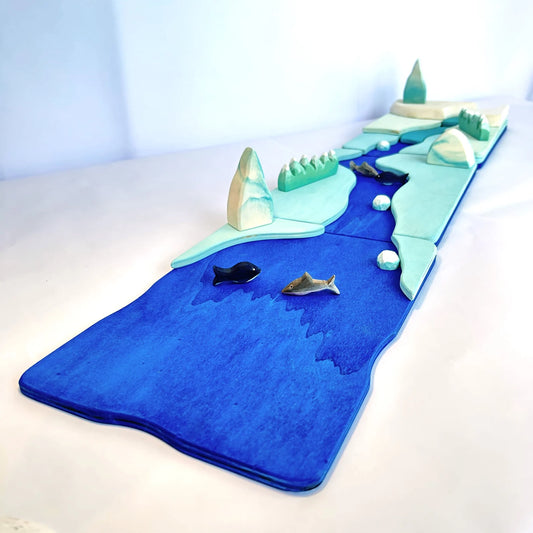 Wooden Winter Wonderland River Play Set – Waldorf-Inspired Imaginative Toy